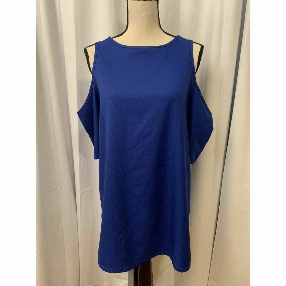 Vicabo Cold Shoulder Short Sleeve Tunic Blue Blouse Size M